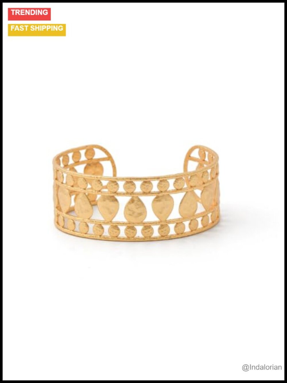 Hammered Cutout Open Cuff Bangle Gold-Plated Copper Alloy Bracelet